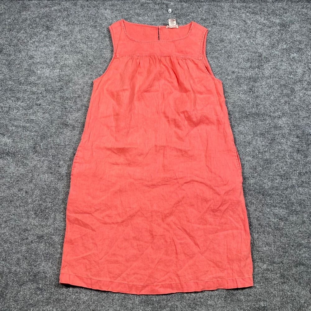 Artisan NY Women Coral Pink 100% Linen Sleeveless Shift Dress Size Medium